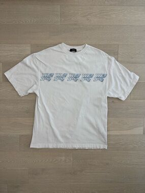 WE11DONE White Men’s T-Shirt with Stencil Print and Rubber Back Logo - Size L
